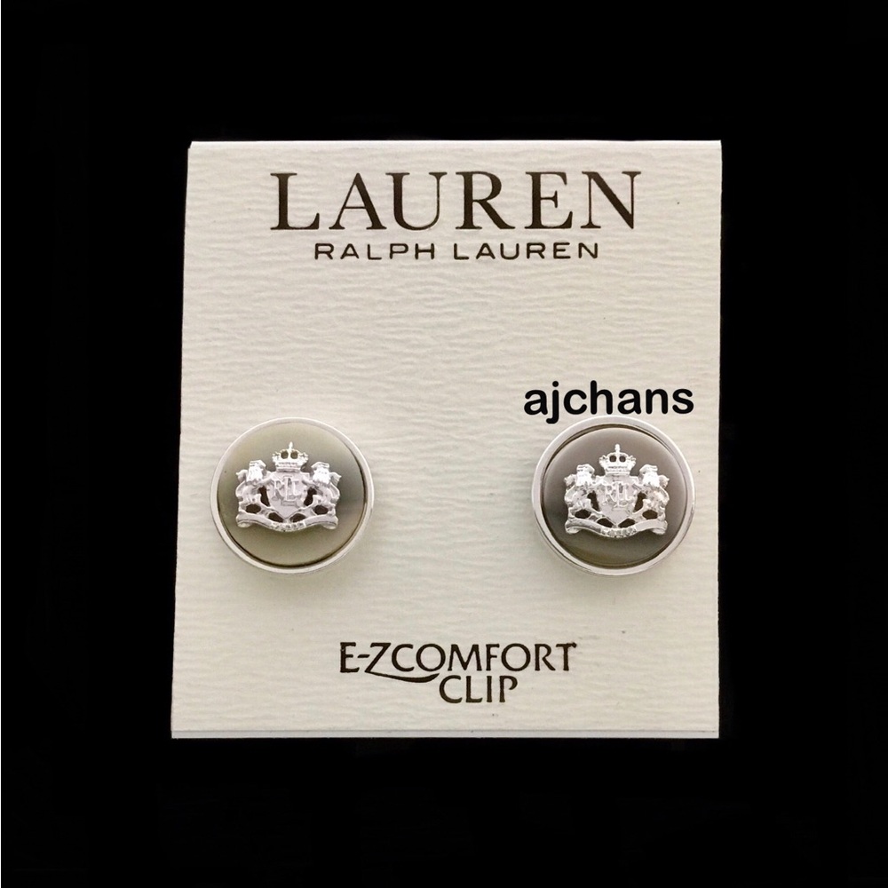 Lauren Ralph Lauren Silver Tone Crest Clip On Earrings